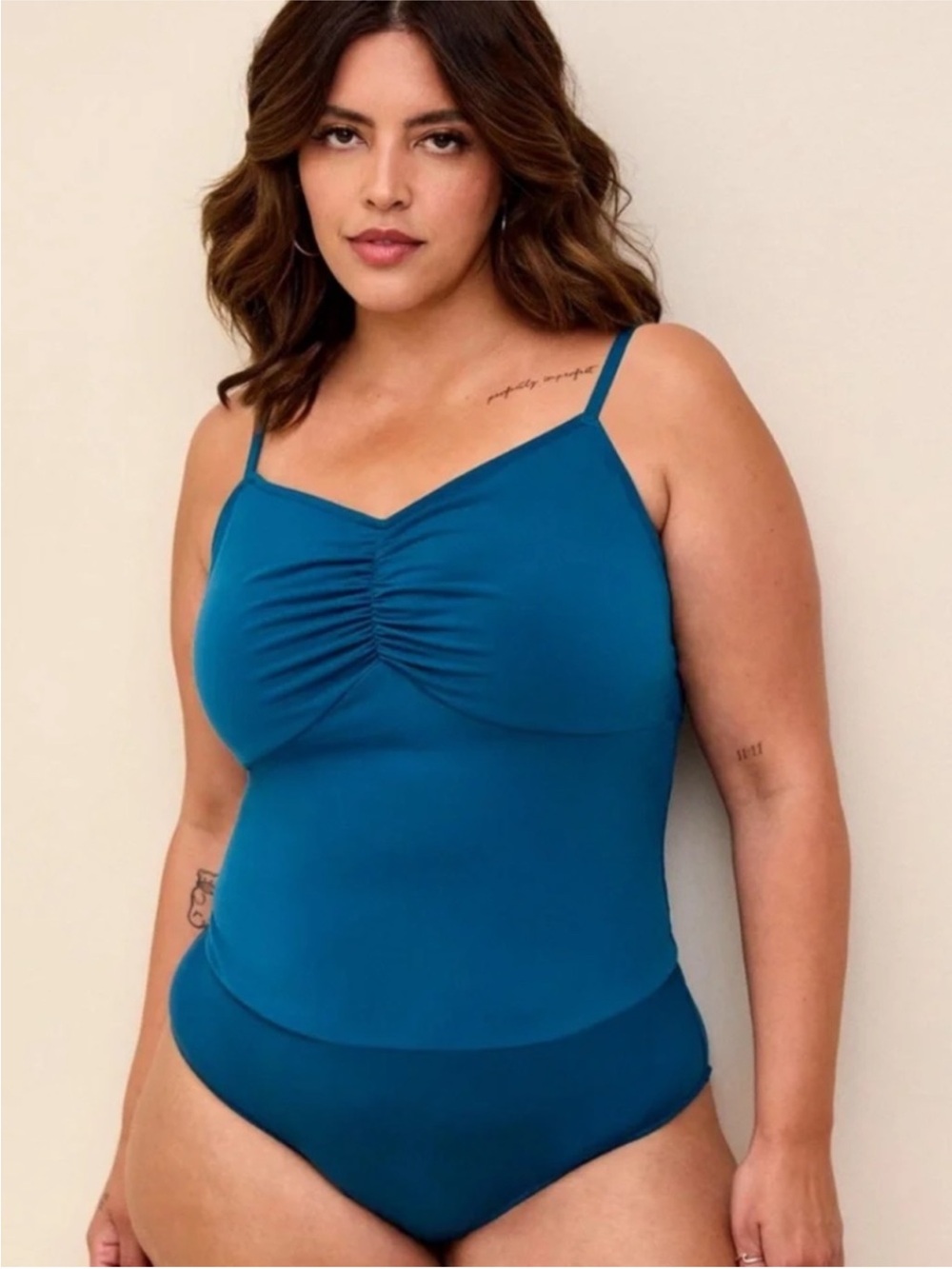 Torrid Teal Studio Knit Shirred Cami Bodysuit
